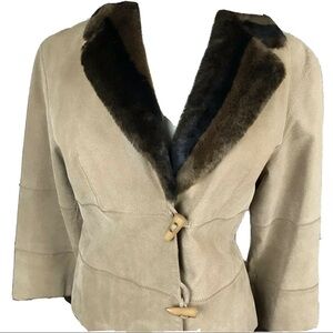 Telluride Clothing Co fitted leather suede jacket faux fur collar cuffs …